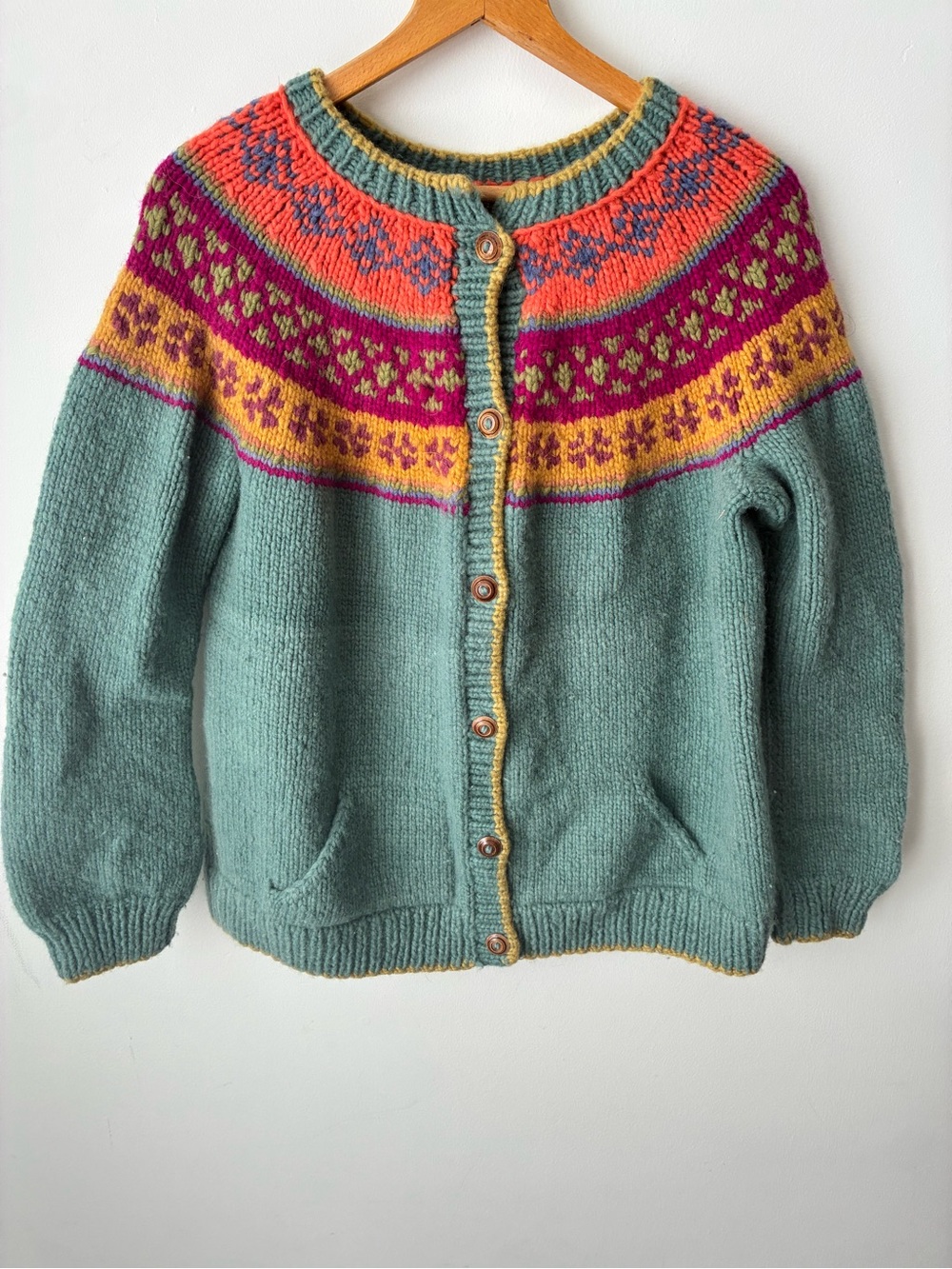Galapagos Collection Sweater Women’s Medium Wool Fair Isle Cardigan Hand Knit